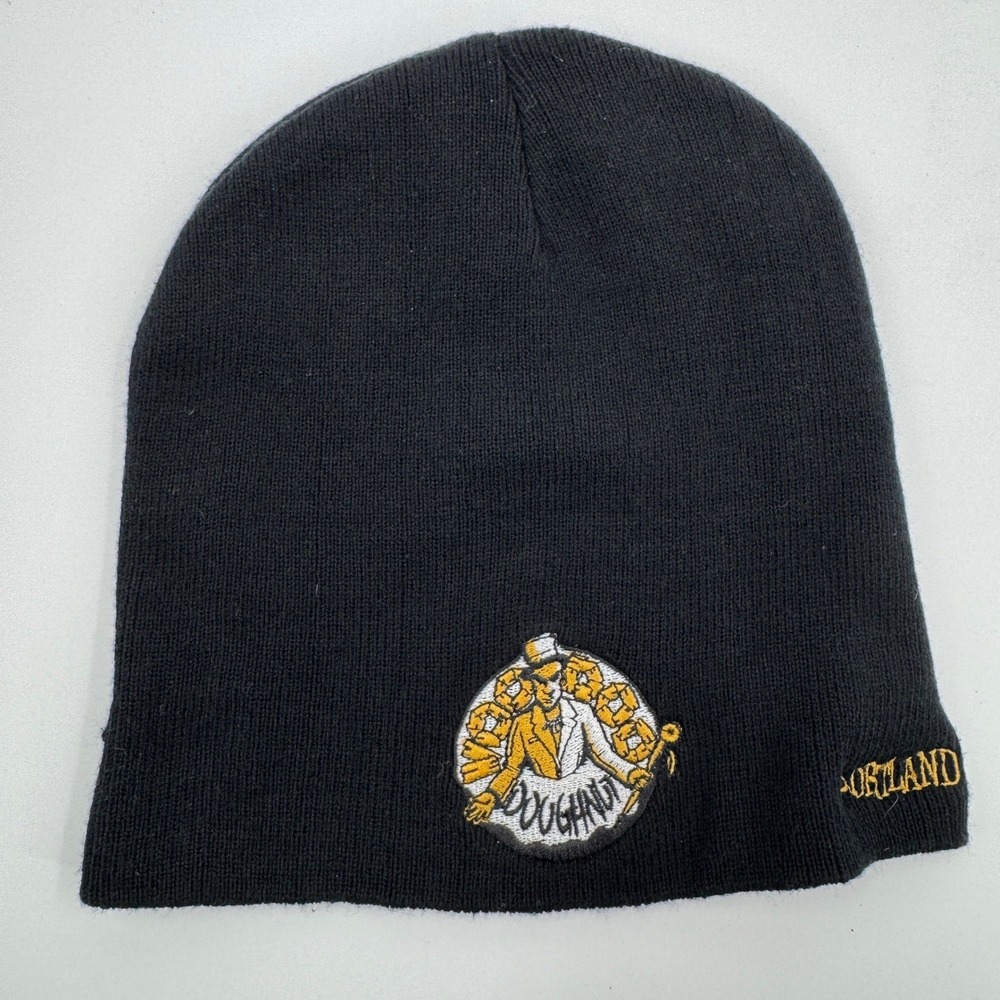 Voodoo Doughnut Portland Oregon Beanie Black Embroidered Knit‎ Hat Magic In Hole